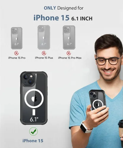 Miniatura 2 de Funda para iPhone 15 de cuerpo completo, protector de pantalla integrado, con protector de lente de cámara, [antiamarilleamiento], funda protectora