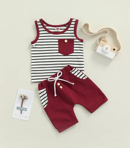 Miniatura 9 de Conjunto de ropa casual de manga corta con botones y pantalones cortos de lino para bebés y niños pequeños