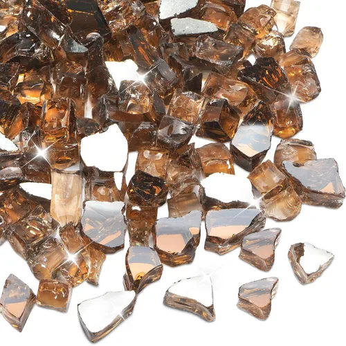 Miniatura 10 de Vidrio para hoguera de 10 libras, rocas de vidrio templado reflectante de cobre, alto brillo, apto para mesa de fogata de gas natural y propano