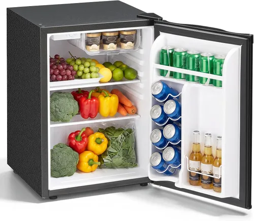 Erivess Mini refrigerador de 2.6 pies cúbicos con congelador, refrigerador compacto de una sola puerta con 7 ajustes de temperatura ajustable, 2