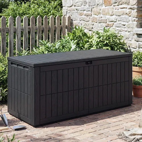 UDPATIO 120 Gallon Deck Box Outdoor Storage Box Lockable Waterproof Resin Indoor Outdoor Storage Container for Patio Cushions, Tools, Package
