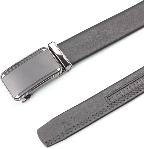 Miniatura 3 de Cinturón de vestir ajustable con trinquete para hombre, cuero negro, ribete para adaptarse