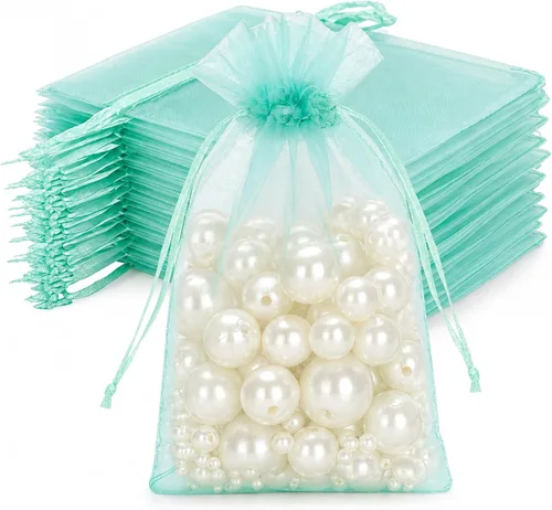 Miniatura 19 de Joycraft 50 bolsas de organza, bolsas de tul transpirables doradas de 4 x 6 pulgadas con cordón, bolsa de malla transparente para recuerdos de boda