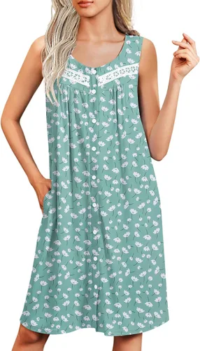 Miniatura 18 de Ekouaer Camisones para mujer, con botones, sin mangas, suave, con bolsillos, tallas S-XXXL