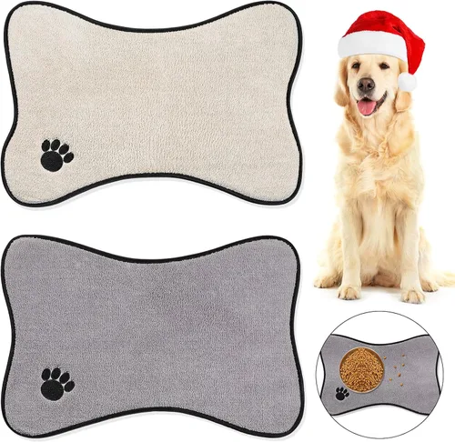 Breling Tapete para perros para comida y agua, 2 piezas en forma de hueso, antideslizante, tapete de alimentación para mascotas para debajo de los