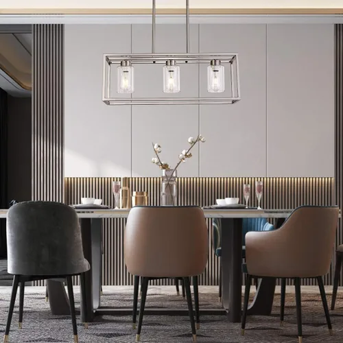 Miniatura 3 de XILICON Accesorios de iluminación de comedor colgantes de níquel cepillado de 3 luces modernas lámparas colgantes contemporáneas con pantalla