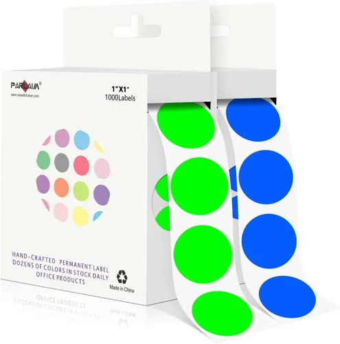 Miniatura 36 de PARLAIM Pegatinas adhesivas permanentes redondas de 1 pulgada con código de color en forma de puntos, 1000 por rollo, caja dispensadora de Azul