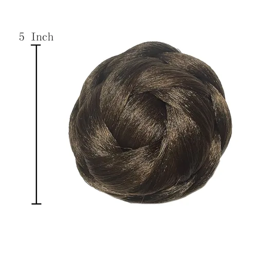 Miniatura 5 de Moño trenzado mixto de 5 pulgadas de diámetro marrón rojizo y negro, moño trenzado con peines integrados para mujeres, fiestas, bodas, bailes, 2009