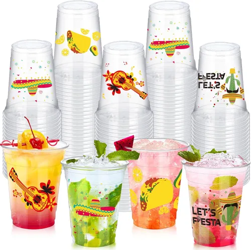 Miniatura 10 de Qinyoung 100 vasos de plástico con lazo rosa de 12 onzas, vasos desechables de coqueta, lazo rosa y corazón, vasos de plástico transparente