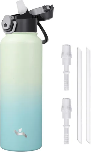 Miniatura 35 de Konokyo Botella de agua aislada de 22 onzas con pajilla, asa de transporte, verde militar