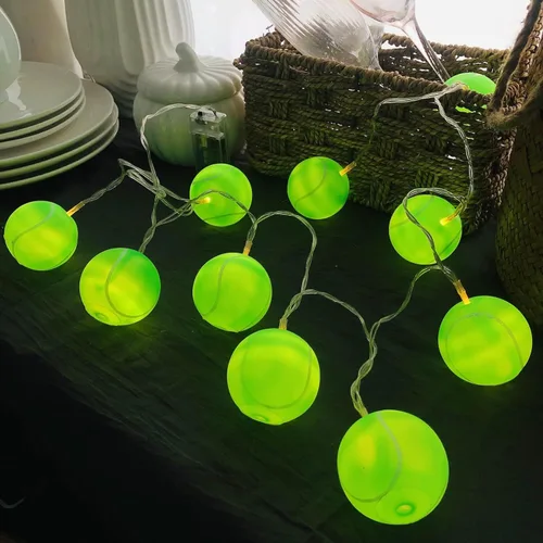 Miniatura 4 de 5.4 ft de largo, 10 pelotas deportivas para interiores, funciona con pilas, luces LED con forma de tenis, luz nocturna para Halloween, Navidad