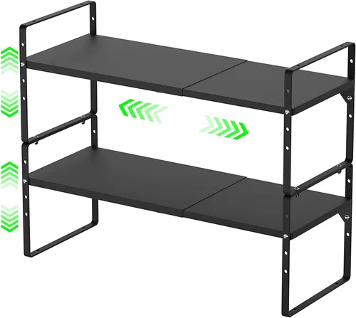 Miniatura 6 de Estante de almacenamiento expandible para armario de cocina, organizador de estantes de almacenamiento de despensa de metal apilables, estante