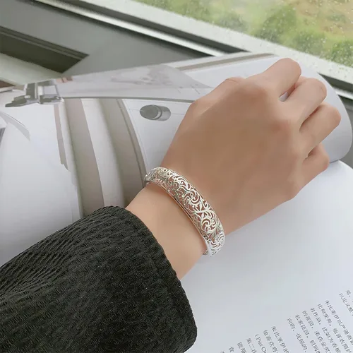 Miniatura 2 de Pulsera de plata de ley 925 chapada en plata de ley 925, pulsera de alambre cruzado de múltiples capas, pulsera abierta ajustable para adolescentes