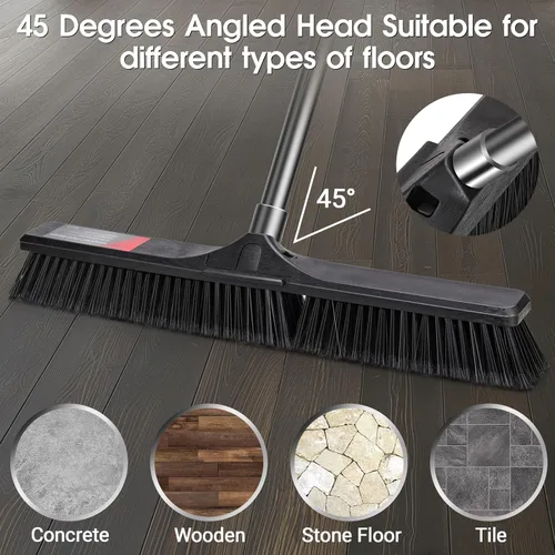 Miniatura 5 de Escoba de empuje resistente para exteriores, escoba de empuje Masthome de 24 pulgadas con cerdas rígidas, escoba de jardín resistente, escoba