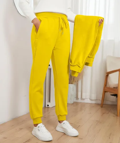 Miniatura 14 de MOUEEY Pantalones deportivos súper cálidos con forro de sherpa para mujer, pantalones deportivos de forro polar con bolsillos con cremallera