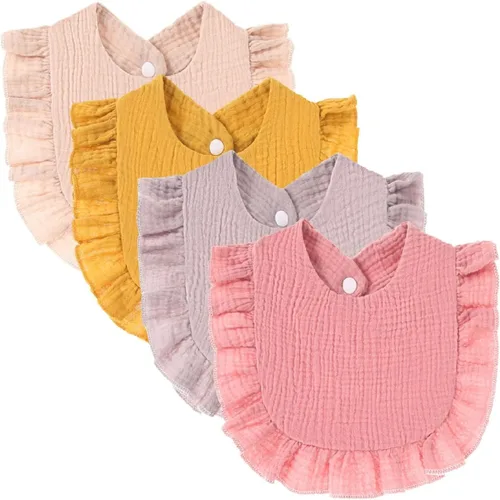 Juego de 4 baberos de muselina sólida contra babeo para bebé, unisex, para niños y niñas, de algodón, ajustables, para dentición, alimentación y