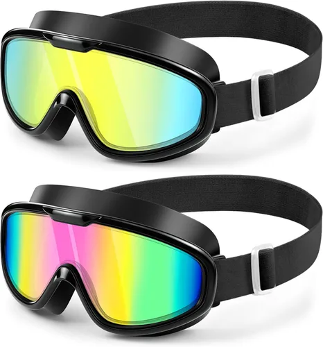 Paquete de 2 gafas de natación de visión amplia, antiempañamiento y con correa de tela de comodidad UV, sin fugas, para adultos, hombres, mujeres y