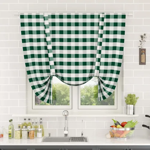 Miniatura 106 de Cenefas de cortina para ventana de 16 pulgadas de largo, 2 paneles de cuadros búfalo, cortinas pequeñas con bolsillo para barra, estilo clásico