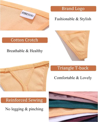 Miniatura 5 de FINETOO Paquete de 10 tangas ajustables para mujer, ropa interior sexy de tiro bajo, bragas de algodón para mujer, S-XL