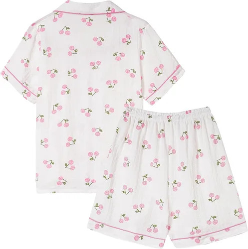 Miniatura 2 de Vopmocld Big Girls Button Down Sleepwear Short Sleeve With Shorts 2PCS Pajama Sets Casual Lapel Loungewear Patterns Printed