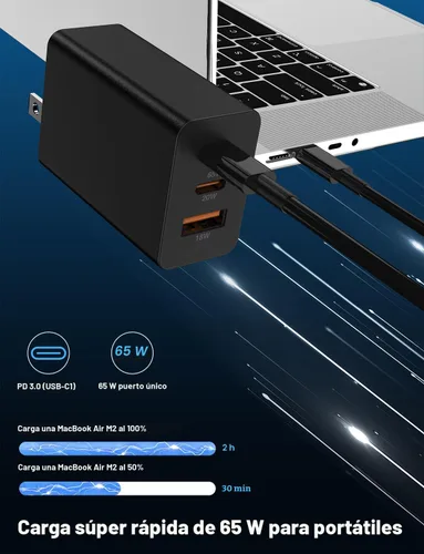 Miniatura 2 de Paquete de 2 bloques de cargador de pared USB C de 65 W, adaptador de carga USB C de 3 puertos de 100 W tipo C de carga súper rápida para MacBook