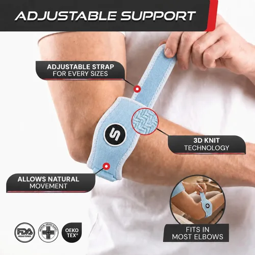 Miniatura 3 de Sleeve Stars - Codera de tenis para mujer, correa de codo de tenis ajustable, codo de golfista para hombres, soporte de contrafuerza para alivio