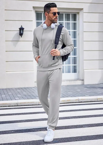 Miniatura 44 de COOFANDY Conjunto deportivo de 2 piezas para hombre, conjunto deportivo casual con capucha