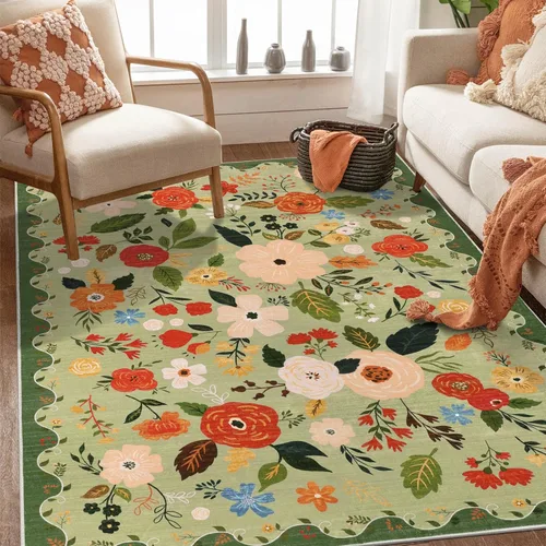 Miniatura 138 de U'Artlines Alfombra de Área Bohemia Lavable, 2x3 Pequeña Suave Antideslizante Vintage Felpudo para Puerta Frontal Interior Alfombra Verde