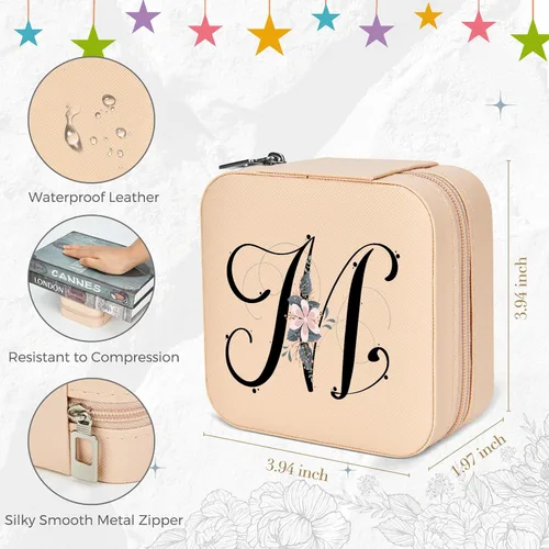 Miniatura 5 de LOKASS Joyero de viaje personalizado con inicial, regalos de dama de honor, organizador pequeño de joyero, día de la madreregalo de cumpleaños