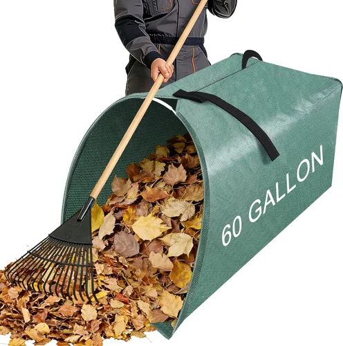 Colector de hojas grandes de 60 galones, bolsas de césped y hojas estilo recogedor, bolsas de basura plegables para patio, fácil almacenamiento y