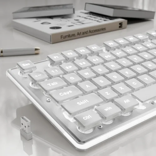SEUNKWANG EWEADN X7S - Teclado inalámbrico con retroiluminación blanca, panel de metal, teclado de computadora recargable de 2.4 G, luz silenciosa,