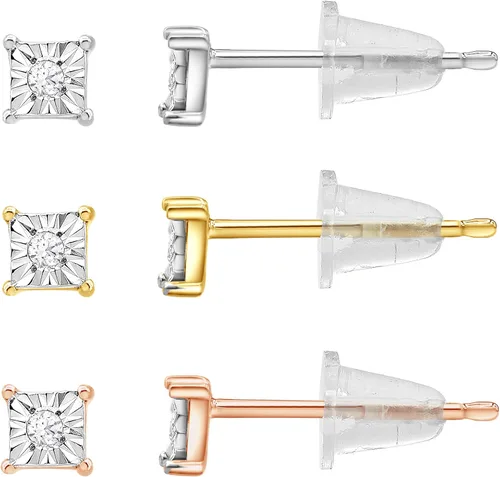 Miniatura 3 de La4ve Diamonds Paquete de 3 aretes cuadrados de plata de ley (J, I-3) Joyería de moda para niños, niñas adolescentes Caja de regalo incluida