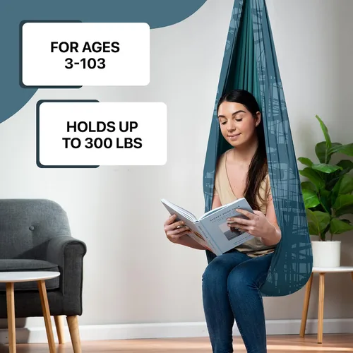 Miniatura 3 de Columpio sensorial de interior para niños o exterior – Soporta 300 libras, doble capa y giro de 360°, columpio hamaca de terapia de compresión