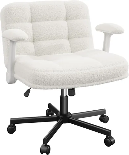 Miniatura 9 de DurayLoly Silla Criss Cross con Ruedas, Silla de Oficina con Reposabrazos Levadizos, Silla de Tocador para Dormitorio, Oficina en Casa, Apartamento