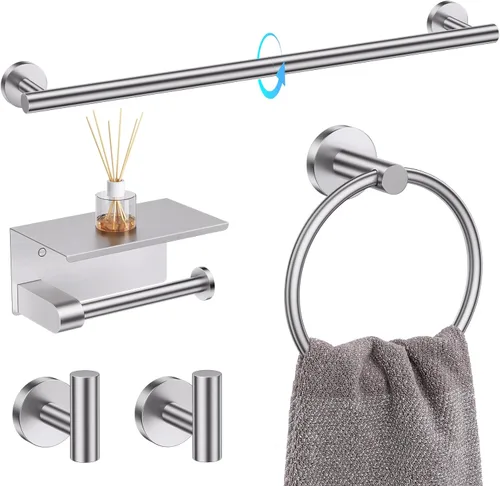 TQKAG Juego de 5 Piezas de Soportes para Toallas de Baño de Níquel Cepillado Juego de Herrajes de Baño de Acero Inoxidable Portarrollos de Papel