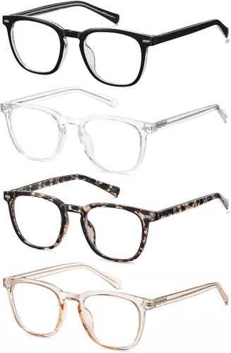 Miniatura 4 de EYECEDAR Paquete de 4 lentes de lectura para mujer, estilo cuadrado, lectores de luz azul para mujer, bisagras de resorte de metal, patillas 4 Pares