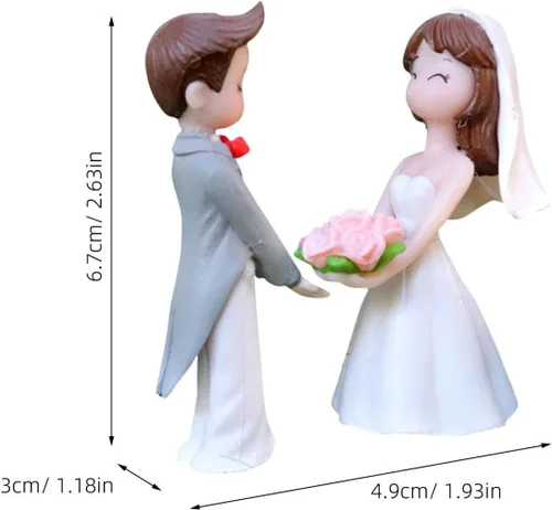 Miniatura 2 de Adornos de muñeca de pareja de boda de 1.9 pulgadas, figuras de novia y novio, adornos de resina para decoración de mesa de fiesta de boda