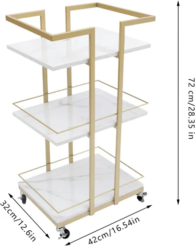 Miniatura 6 de Carrito rodante de 3 niveles con rueda, carrito organizador de baño, carrito dorado para servir, carrito multifunción para cocina, sala de estar