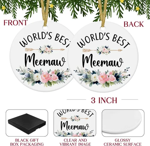 Miniatura 7 de World's Best Meemaw - Adornos de cerámica de Navidad regalos de nietos, nietos, regalos de cumpleaños para el día de la madre, regalos de cumpleaños