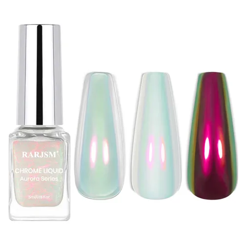 Miniatura 13 de RARJSM Aurora - Esmalte de uñas cromado, polvo de uñas camaleón, líquido metálico, efecto espejo rosa, verde, iridiscente, cromado, para esmalte