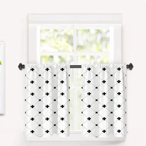 Miniatura 23 de Cortinas opacas de poliéster multicapa para cafetería, con diseño de diamantes, 2 unidades, 26 x 24 pulgadas