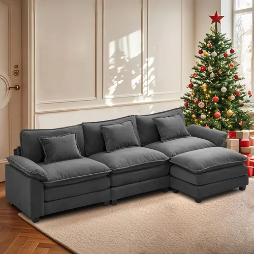 Miniatura 26 de Sofá modular seccional, sofá de nube con otomana, asiento profundo de felpilla en forma de L para sala de estar y apartamento