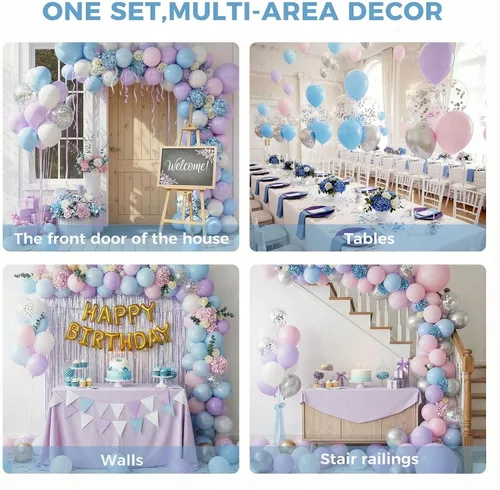 Miniatura 4 de LovesTown 110 globos de látex de 12 pulgadas con cinta para decoración de cumpleaños, baby shower, boda, fiesta, color azul (paquete de 2)