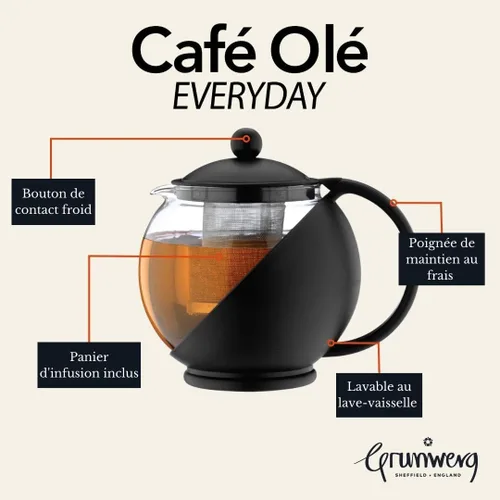 Miniatura 4 de Café Ole - Tetera redonda con hojas sueltas, para uso diario, tetera de cristal, color negro, 40.6 fl oz