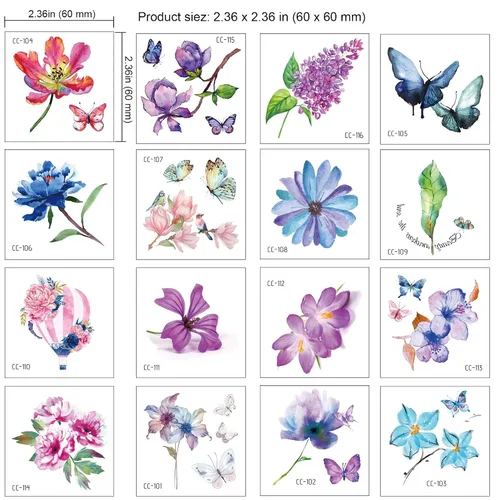 Miniatura 2 de Konsait 50 hojas de tatuajes temporales de flores para mujeres, adolescentes y niñas, pequeño tatuaje temporal para adultos, impermeable, arte
