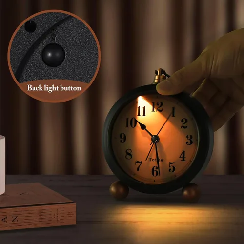 Miniatura 2 de Tetino Reloj despertador analógico, reloj de escritorio alimentado por batería con luz nocturna, silencioso, sin tictac, reloj despertador de diseño