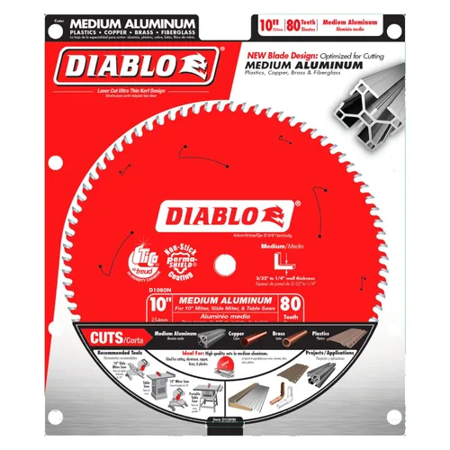 Miniatura 2 de Freud D1080N Diablo 10-pulgadas 80 dientes TCG y plástico hoja de sierra de corte con 58 pulgadas Cenador de metales no ferrosos y revestimiento