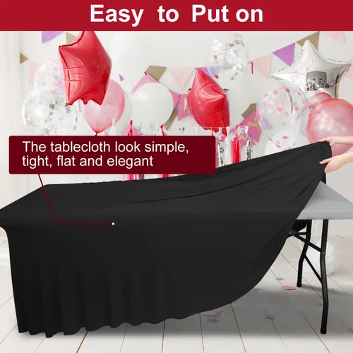 Miniatura 5 de Falda de mesa gruesa de elastano 2 en 1 y funda de 6 pies, mantel rectangular ajustable con falda plisada, mantel rectangular sin arrugas para Negro