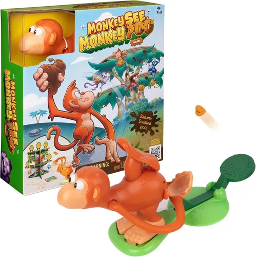 Spin Master Games, Monkey See Monkey Poo, juego interactivo de mono para niños, incluye masa blanda perfumada de plátano, divertido juguete Monkey