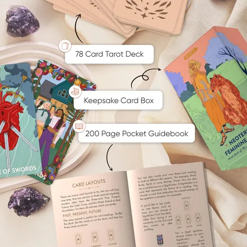 Miniatura 3 de Wyspell Baraja de tarot femenina - Cartas de tarot sin bordes con libro guía para principiantes - Juego de cartas para principiantes